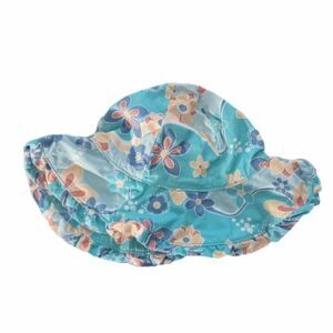 Crazy8 Swim Sun Hat Blue Floral Tropical Print w/Chin Strap sz 4-5 Girls